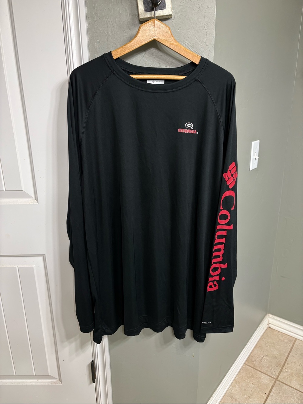 Columbia Black Long Sleeve Performance Tee with Red Logo Sleeve